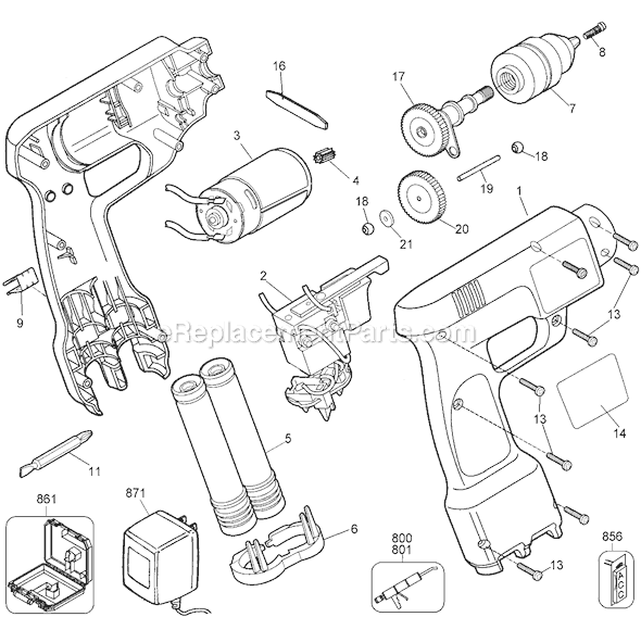 Page A Diagram and Parts List for VP825 Type 1 Black and Decker Cordless Drill
